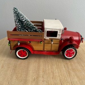 Christmas red truck with tree holiday home decor